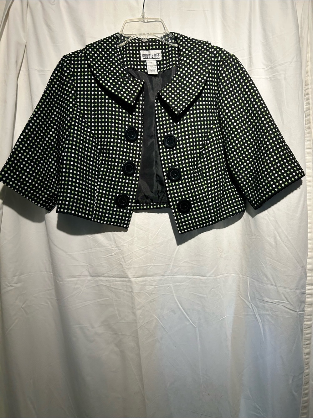 Robbie Bee Cropped Polka Dot Jacket Black Lime Green Size 10